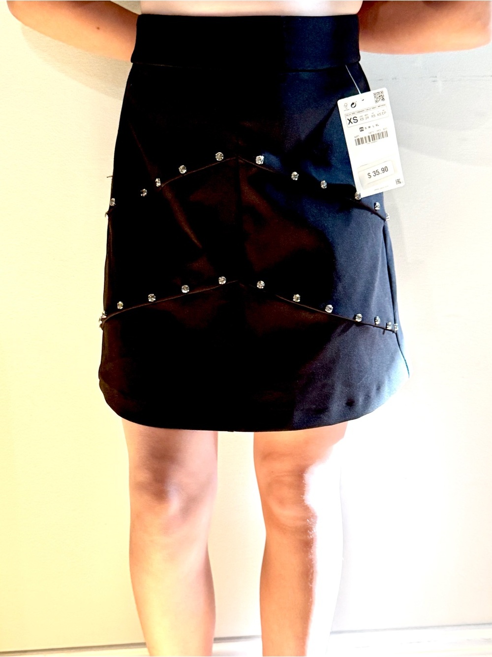 Zara Stud-Embellished Black A-line Skirt- adult XS